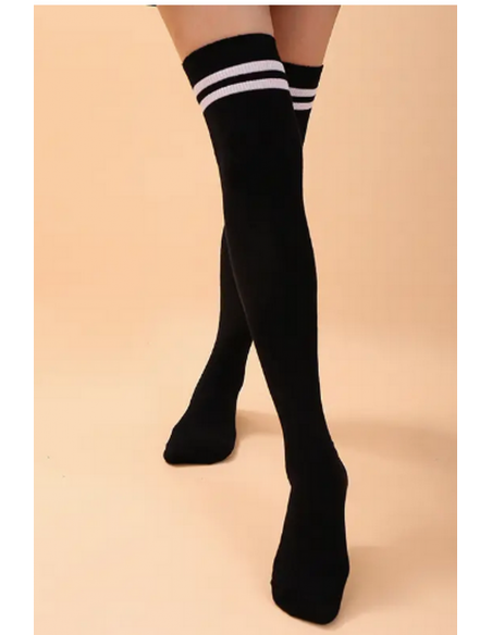Sosete peste genunchi cu dungi albe din bumbac