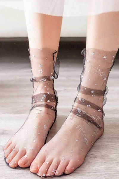 Sosete cu stele si puncte glitter, din tulle - Glam