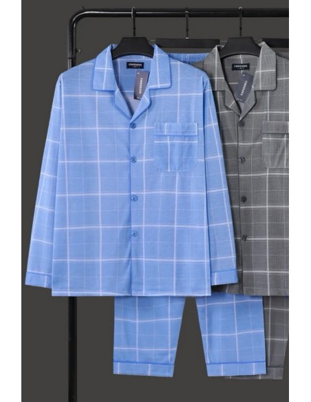 Pijama clasica barbateasca, in carouri, din bumbac - Glam 11