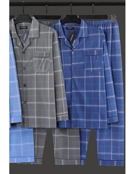 Pijama clasica barbateasca, in carouri, din bumbac - Glam 11