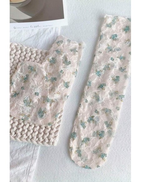 Sosete fine din tulle brodat - Verde