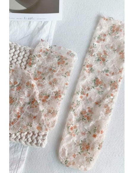 Sosete fine din tulle brodat - Portocaliu