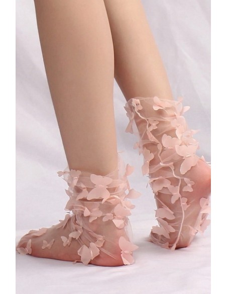 Sosete fine din tulle roz cu fluturi - Glam Butterfly