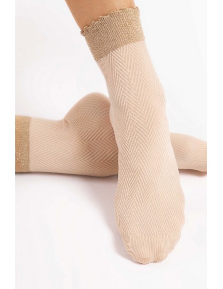 Sosete opace, 1/4 cu model geometric - Fiore Spina Nude