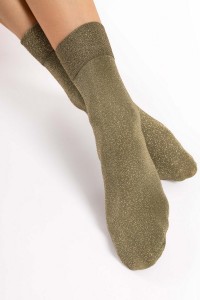 Sosete opace, 1/4 cu fir stralucitor - Fiore Brillo Verde/Auriu