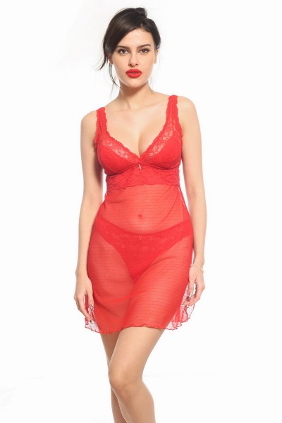 Neglijeu rosu din tulle si dantela - Piera N0107 X