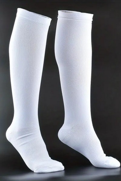 Sosete albe din bumbac pana la genunchi - Glam