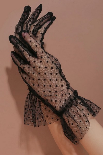 Manusi elegante 1/4 din tulle cu puncte
