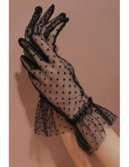 Manusi elegante 1/4 din tulle cu puncte