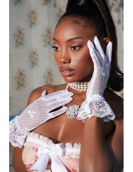 Manusi elegante din tulle 1/4 cu puncte si fundite