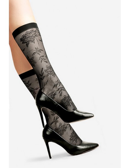 Sosete subtiri 3/4 tip plasa cu model floral -  Lores Giorgia