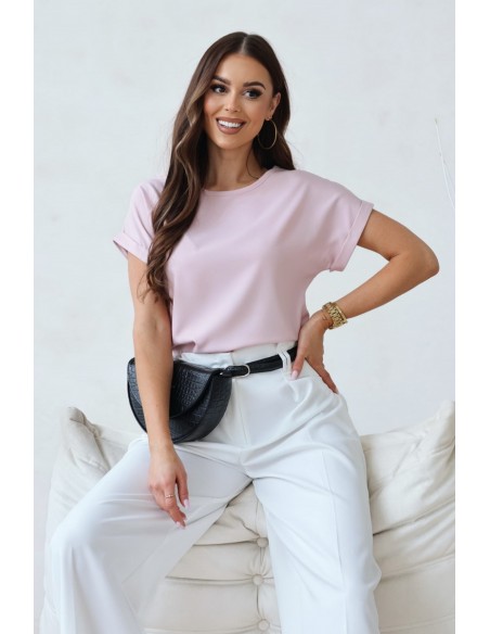 Bluza roz pudra cu umar cazut si maneca scurta - Tania