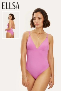 Costum de baie intreg cu chilot clasic roz - Venetia