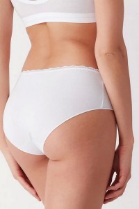 Chiloti clasici din bumbac cu talie medie si banda dantelata - Cotonella GD293 2