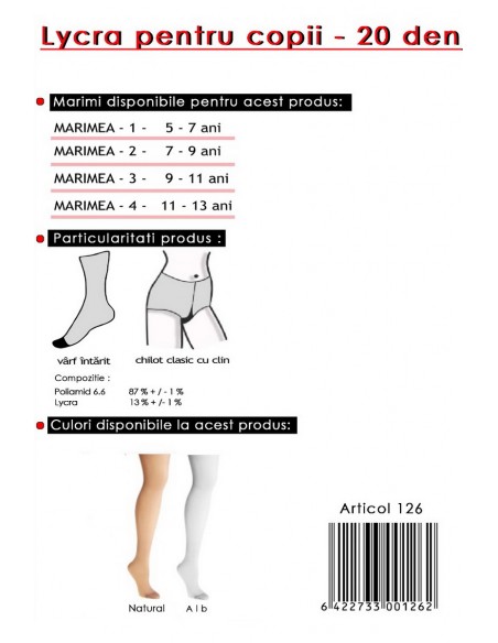 Ciorapi 20 den cu elastan pentru copii - Miss Giulia