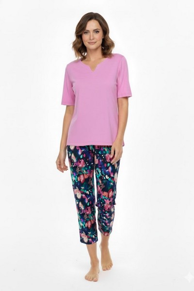 Pijama din bumbac cu maneca scurta si pantalon trei sfert pentru dama