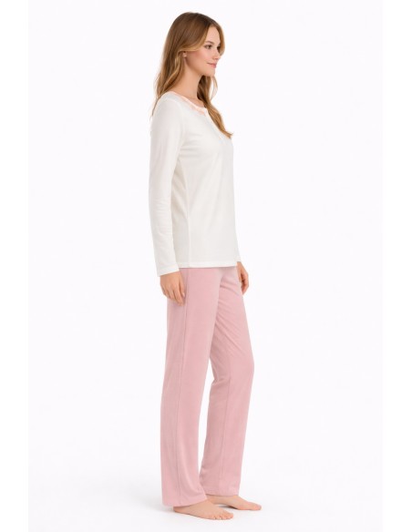 Pijama din bumbac si modal, cu broderie - Glam
