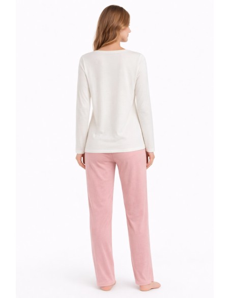 Pijama din bumbac si modal, cu broderie