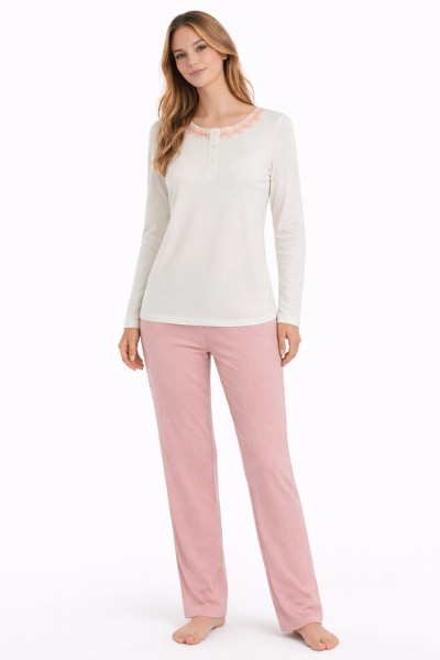Pijama din bumbac si modal, cu broderie - Glam 05