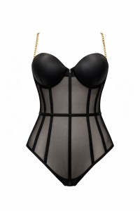 Corset body dama din tulle cu cupe, culoare negru 2