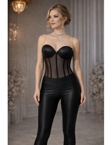 Corset body dama din tulle cu cupe, culoare negru