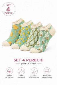 Sosete dama din bumbac, joase, respirabile, cu modele florale. 2