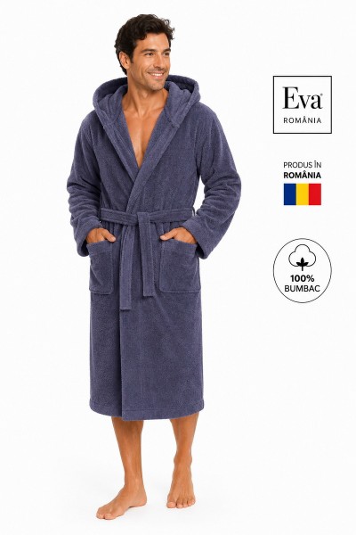 Halat de baie barbati bleumarin 100% bumbac Eva Romania