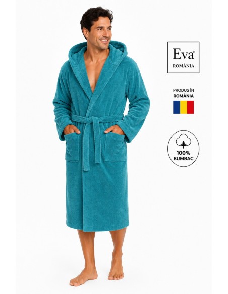 Halat de baie barbati turcoaz 100% bumbac Eva Romania