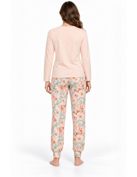 Pijama dama din bumbac cu pantaloni lungi si mansete vedere spate