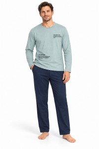 Pijama barbati Vienetta 100% bumbac cu bluza verde si pantaloni bleumarin