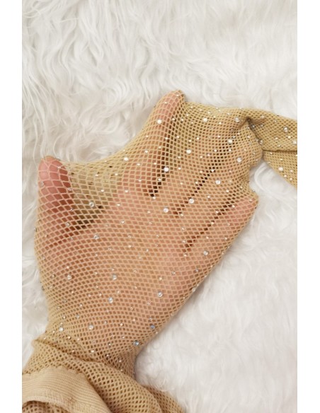 Ciorapi plasa marunta cu cristale - Beige