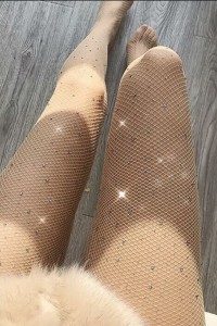 Ciorapi plasa marunta cu cristale - Beige